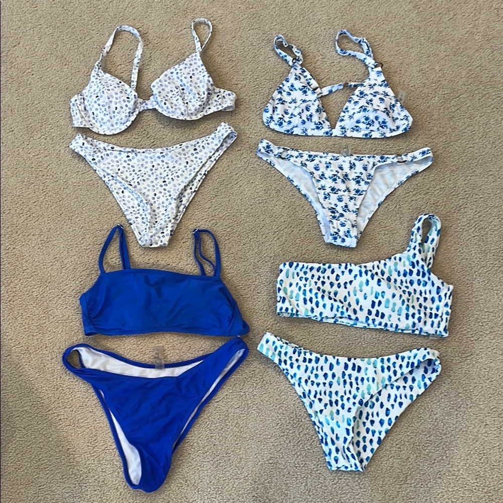 4 Blue and White Bikini bundle Set